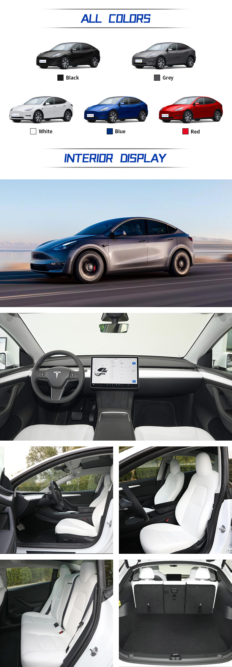 Tesla model Y All Colors,Tesla model Y All Interior Display